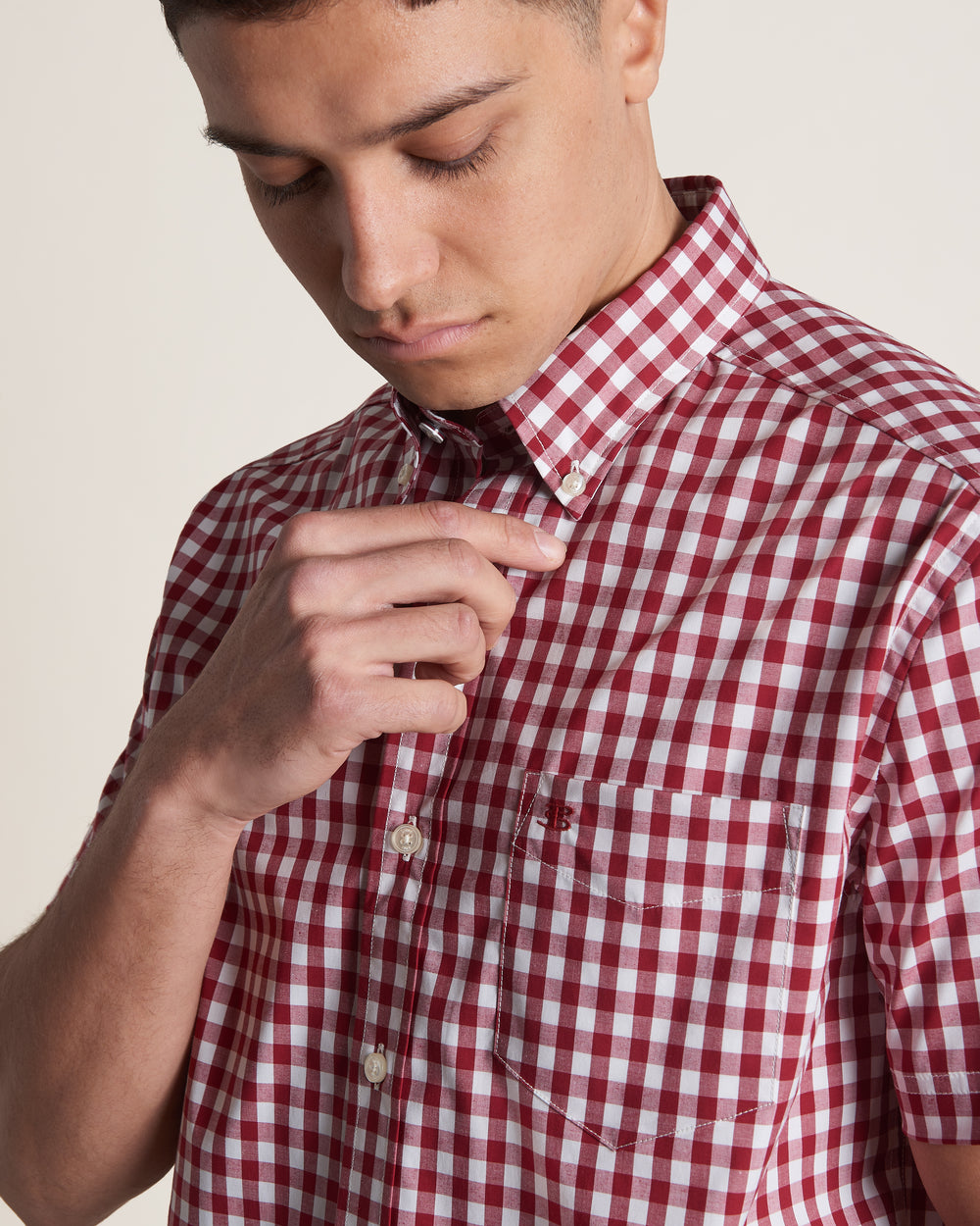 Chemises Ben Sherman Short Sleeve House Poplin Gingham Bordeaux | JCO-98972298